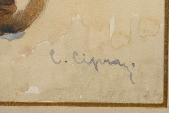 Cipra, Jean Camille (1893-1952) "Chow-Chow zwei Welpen säugend", Aquarell/Bleistift, u.r. sign., 18,3x22,2cm (m.R. 29,5x35cm), min. fleckig - Foto 3