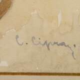 Cipra, Jean Camille (1893-1952) "Chow-Chow zwei Welpen säugend", Aquarell/Bleistift, u.r. sign., 18,3x22,2cm (m.R. 29,5x35cm), min. fleckig - Foto 3
