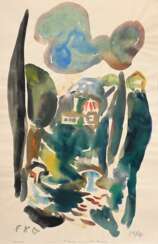 Gotsch, Friedrich Karl (1900-1984) &quot;Florenz, von der Villa Romana&quot;, Aquarell, u.l. monogr., u. sign./betit., 70x46,5cm, herstellungsbedingt leicht wellig