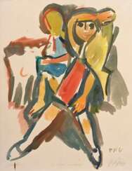 Gotsch, Friedrich Karl (1900-1984) &quot;Kinder mit Ziege&quot; 1946, Aquarell, u. monogr./sign./dat./betit./bez., 63x48,5cm, leichte Altersspuren, verso Montagereste