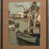 Hartig, Hans (1873-1936) „Hafenszene mit Zirkus“, Pastell/Aquarell, u.l. Nachlassstempel, verso Echtheitsvermerk, 40x28,8cm (m.R. 56,5x44,5cm) - photo 2