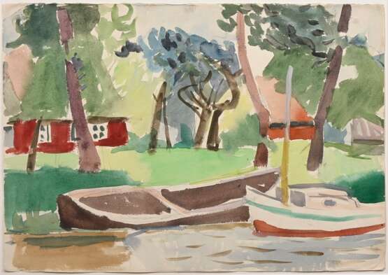 Hartmann, Erich (1886-1974) "In der Haseldorfer Marsch", Aquarell/Kohle, verso Nachlassstempel und bez., freigestellt gerahmt, 42,7x59,7cm (m.R. 62x78,5cm), min. Altersspuren - photo 1