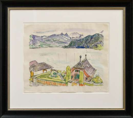Hauptmann, Ivo (1886-1973) „Bergsee in den Alpen", Kohle/Aquarell, u.r. sign., BM 38,2x46,4cm (m.R. 66x73,5cm), Blatt herstellungsbedingt leicht wellig - Foto 2