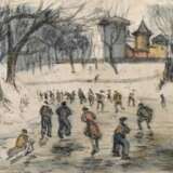 Kiers, George Laurens (1838-1916) "Eisvergnügen", Kohle/Aquarell, u.l. sign., 20x27cm (m.R. 42,5x54cm), leicht fleckig - photo 1