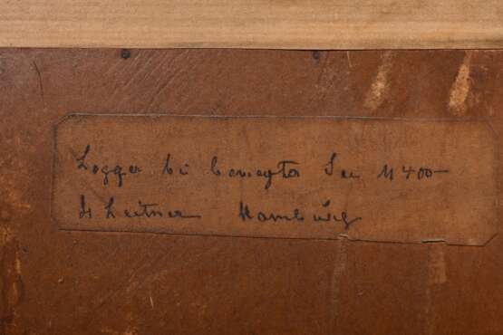 Leitner, Heinrich (1842-1913) „Logger bei bewegter See“ 1904, Aquarell/Bleistift, u.l. sign./dat., verso auf Klebeetiketten bez./betit., 41,x77cm (m.R. 51x86cm), gebräunt, o.r. Riss - photo 6