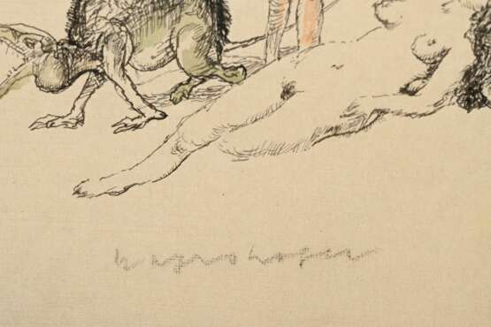 10 Mayrshofer, Max (1875-1950) "Groteske und Albträume", Tinte, 1x aquarelliert, je sign., BM 23,5x30cm, z.T. Montagereste und fleckig, Altersspuren, Provenienz: Slg. Gustav Bürger/München - photo 2