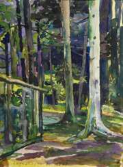 Mayrshofer, Max (1875-1950) &quot;Waldblick&quot; 1937, Aquarell, u.l. sign./dat., 16,3x12cm (m.R. 41,7x31,6cm), Provenienz: Slg. Gustav Bürger/ München