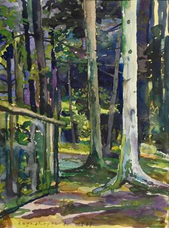 Mayrshofer, Max (1875-1950) "Waldblick" 1937, Aquarell, u.l. sign./dat., 16,3x12cm (m.R. 41,7x31,6cm), Provenienz: Slg. Gustav Bürger/ München - photo 1