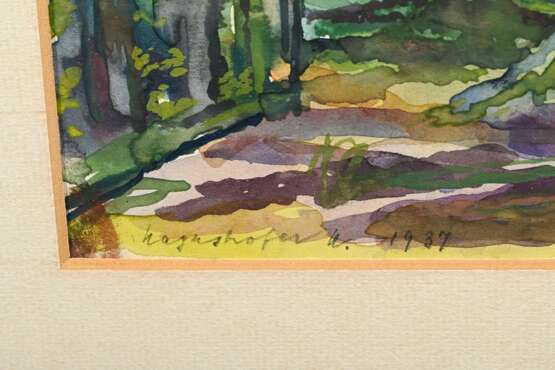 Mayrshofer, Max (1875-1950) "Waldblick" 1937, Aquarell, u.l. sign./dat., 16,3x12cm (m.R. 41,7x31,6cm), Provenienz: Slg. Gustav Bürger/ München - photo 3