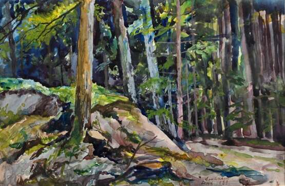 Mayrshofer, Max (1875-1950) "Wald bei Lochham" 1939, Aquarell, u.r. dat./bez., 16x24,3cm (m.R. 32,5x40,3cm), Provenienz: Slg. Gustav Bürger/ München - photo 1
