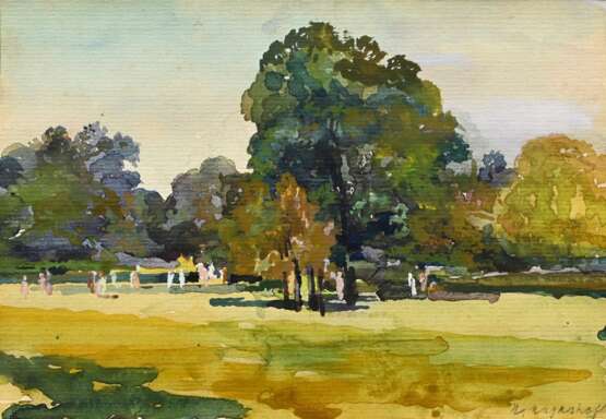 Mayrshofer, Max (1875-1950) "Parkszene", Aquarell, u.r. sign., 12,2x13,5cm (m.R. 30x36,8cm), Provenienz: Slg. Gustav Bürger/ München - photo 1