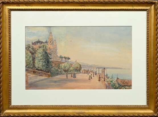 Pastina, Guiseppe (1863-1942) "Casino Monte Carlo in Monaco", Aquarell, u.l. sign., verso bez., 28x45,5cm (m.R. 50x68cm), min. fleckig - photo 2