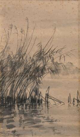 Sprotte, Siegward (1913-2004) "Ufer mit Schilfrohr" 1945, Aquarell, u.l. sign./dat., 46,5x26cm (m.R. 49,3x29cm), fleckig - photo 1