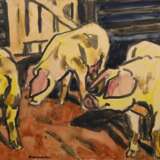 Winkler, Fritz (1894-1964) „Drei Schweine im Stall“, Aquarell, u. sign., freigestellt gerahmt, 43x59,5cm (m.R. 61,5x81,5cm) - photo 2