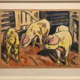 Winkler, Fritz (1894-1964) „Drei Schweine im Stall“, Aquarell, u. sign., freigestellt gerahmt, 43x59,5cm (m.R. 61,5x81,5cm) - photo 3