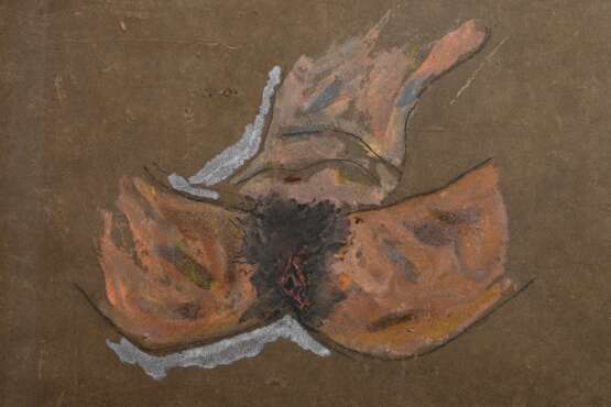 Unbekannter Künstler des frühen 20.Jh. "Weiblicher Torso", Gouache/Aquarell/Papier mit Holzprägung, l. bez. "5.10.", BM 46x29,5cm, Risse, rest., Altersspuren - Foto 2