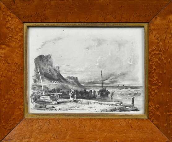2 Zeichnungen eines unbekannten Künstlers der Englischen Schule "Flusslandschaft (Southampton)" und "Küstenszene" um 1800/1820, Bleistift (Sgraffito), 1x verso undeutl. bez., je ca. 12,8x16,8cm (m.R. … - photo 2