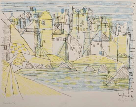 Bargheer, Eduard (1901-1979) "Hafenstadt" 1970, Farblithographie, u. sign./dat./bez., u.r. i.d. Platte sign./dat., PM ca. 29x42cm, BM 49,5x64cm, l. leicht vergilbt - photo 1