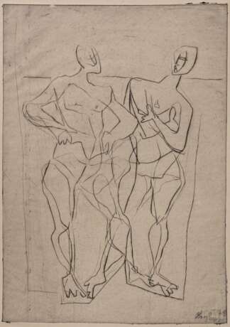 Bargheer, Eduard (1901-1979) "2 Personen am Strand" 1948, Radierung, u.r. sign./dat., u.r. i.d. Platte sign./dat., PM 32,2x24,7cm, BM 40,8x32,5cm, leicht vergilbt, min. fleckig - photo 1
