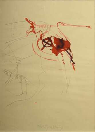 Beuys, Jospeh (1921-1986) "o.T. (Blutender Hirsch und Schädel)" 1974, Farblithographie, 15/17 A.P., u. sign./num., Trockenstempel “Matthieu Litho/ Switzerland”, 72x51,5cm (m.R. 74,5x54,5cm) - photo 1
