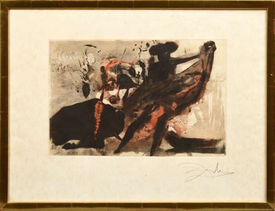 Dali, Salvador (1904-1989) "La Tauromachie Individuelle" 1966, Farbradierung, LIV/C, u. sign./dat., mit Original-Rechnung von Galerie Lochte/ Hamburg, PM 29,2x44cm (m.R. 52,5x68cm), leicht fleckig - Foto 2
