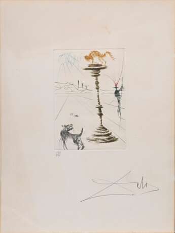 Dali, Salvador (1904-1989) "Der Widerspenstigen Zähmung" 1970, Farbradierung, 238/250, u. sign./num., aus: "Viel Lärm um Shakespeare", PM 17,5x12,5cm, BM 40x30cm, leicht fleckig - photo 2