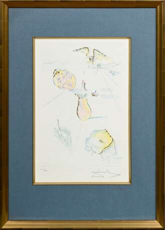 Dali, Salvador (1904-1989) „Früchte des Tales“ 1971, Farbradierung, mit Gold gehöht, E64/250, u. sign./num., aus: "Das Hohe Lied des Salomon", PM 40,4x25cm (m.R. 74x50,8cm) - photo 2