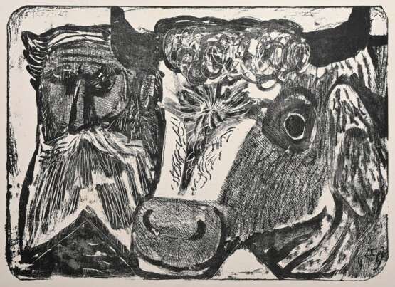 Dix, Otto (1891-1969) "Bauer mit Stier" 1949/1978, Lithographie, verso Nachlassangabe, Jahresgabe Kunstverein Hamburg, Aufl. 112, PM ca. 42,5x53cm, BM 64x76cm, o.Knickspur - photo 1