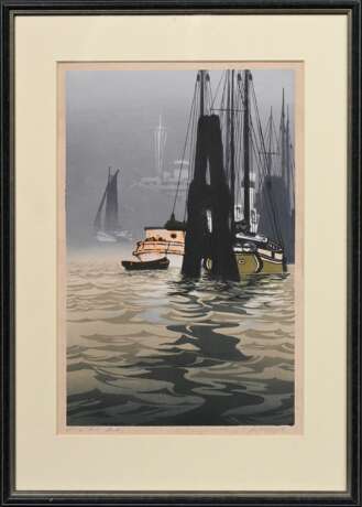Droege, Oscar (1898-1983) „Schiffe im Hafen“, Farbholzschnitt, u. sign./bez., PM 35,3x23,8cm (m.R. 50x37,5cm), leicht vergilbt - Foto 2