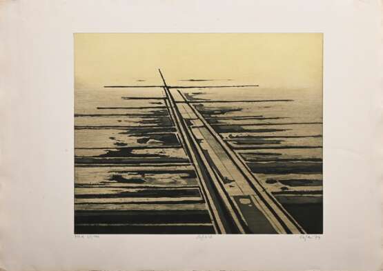 Eglau, Otto (1917-1988) "Sylt VI" 1974, Farbradierung, 21/100, u. sign./num./dat./bez., PM 39,8x49,5cm, BM 54x76,5cm, am Rand leicht fleckig, knickspurig - Foto 2