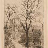 Ensor, James (1860-1949) "Weg bei Groenendael", Radierung, im Passepartout montiert, PM 14x10cm, BM 45,7x33,5cm (m.PP. 48,8x38,5cm), Lichtrand, min. fleckig - фото 1