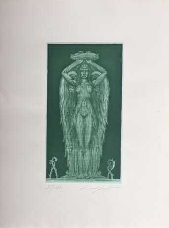 Fuchs, Ernst (1930-2015) "Fische (Sternzeichen)" 1975, Farbradierung, 35/100, u. sign./num., i.d. Platte dat./bez., PM 39,4x21,8cm, BM 63,8x48cm - Foto 2