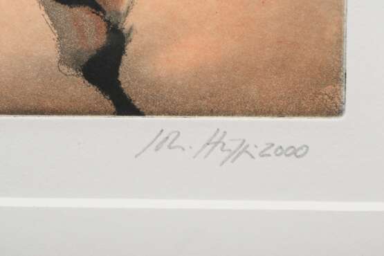 Hüppi, Johannes (*1965) "Küssende" 2000, Farbradierung, e.a., u. sign./dat./bez., PM 14,2x18,2cm (m.R. 61x48cm) - photo 3