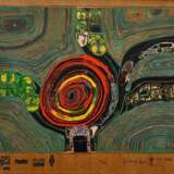 Hundertwasser, Friedensreich (1928-2000) "Kreisverkehr der Straßengekreuzigten" 1971/1972, Blatt 10 (Grün) aus "Look at it on a rainy day (Regentag-Mappe)", Farbserigraphie, 410/3000 und 41/300, u. si… - Foto 1