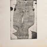Janssen, Horst (1929-1995) "Paulette" 1957, Radierung, Probe, u. sign./dat./bez./gewidmet, i.d. Platte sign./dat./betit., PM 43,5x29,5cm, BM ca. 76x52,5cm, im u. Bereich fleckig, verso Montagereste, Provenienz:… - photo 2