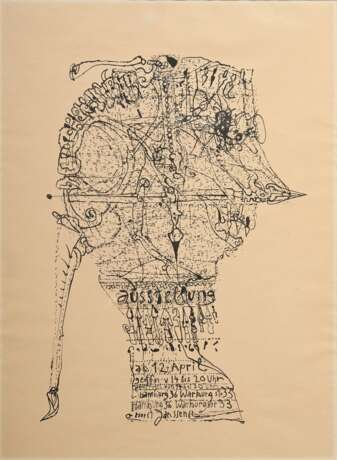 Janssen, Horst (1929-1995) „Kopf (Ausstellung Warburgstr. 33, Hamburg)“, Lithographie, 64x47cm (m.R. 77,5x60,5cm), leicht vergilbt, Provenienz: Nachlass Anne Tügel - photo 1