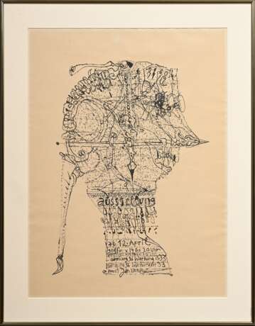 Janssen, Horst (1929-1995) „Kopf (Ausstellung Warburgstr. 33, Hamburg)“, Lithographie, 64x47cm (m.R. 77,5x60,5cm), leicht vergilbt, Provenienz: Nachlass Anne Tügel - photo 2
