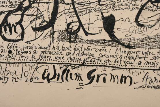 Janssen, Horst (1929-1995) „Willem Grimm - Ausstellung Galerie Sandner“ 1958, Lithographie, 56x46cm (m.R. 69,5x59,5cm), leicht vergilbt, Provenienz: Nachlass Anne Tügel - photo 3