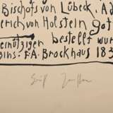 Janssen, Horst (1929-1995) "Friedrich, König von Schweden...", Lithographie, u.r. sign., PM 42x34,5cm, BM 75,5x53,5cm, kleine Randdefekte, leicht fleckig, verso Montagereste, Provenienz: Nachlass Anne Tügel - фото 3