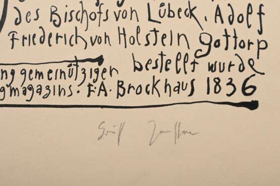 Janssen, Horst (1929-1995) "Friedrich, König von Schweden...", Lithographie, u.r. sign., PM 42x34,5cm, BM 75,5x53,5cm, kleine Randdefekte, leicht fleckig, verso Montagereste, Provenienz: Nachlass Anne Tügel - фото 3