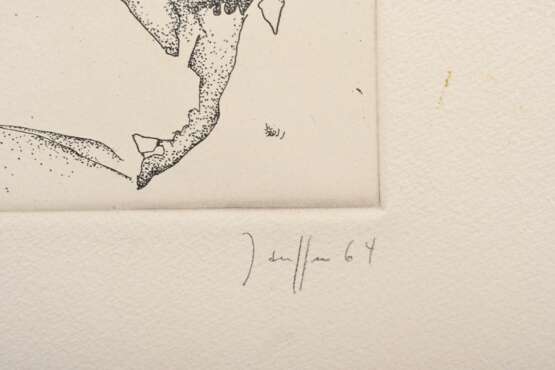 Janssen, Horst (1929-1995) "Gedacht wie Zeichnung" 1964, Radierung, u. sign./dat./gewidmet, PM 49,5x39cm, BM 65,5x53cm, leicht fleckig, kleine Randdefekte, Provenienz: Nachlass Anne Tügel - photo 3