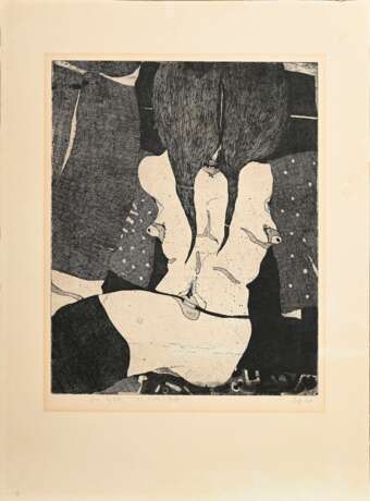 Janssen, Horst (1929-1995) "Fini" 1968, Radierung, u. sign./dat./gewidmet, i.d. Platte sign./dat., PM 49,3x39,3cm, BM 74x54,5cm, diverse Defekte - photo 2