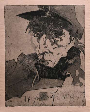 Janssen, Horst (1929-1995) "mein Heinz Adler" 1988, Radierung, Probe, u. sign./dat./num., i.d. Platte bez., PM 48,4x38,4cm, BM 54x43,5cm - photo 1