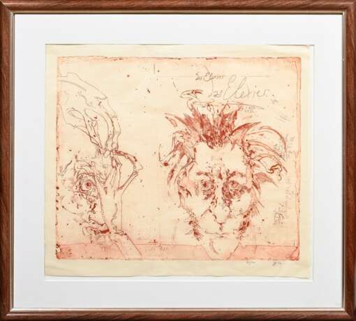 Janssen, Horst (1929-1995) "Das Elixier" 1992, Radierung, 65/100, u. sign./num./dat., i.d. Platte sign./dat./bez., verso Klebeetikett "Galerie Dobler/ Essen", PM 49x59,5cm, BM 56x64,5cm (m.R. 78x86,5c… - photo 2