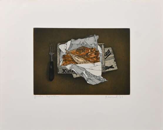 Kressel, Dieter (1925-2015) "Sprotten" 1971, Farbradierung, Probe, u. sign./dat./bez., WVZ 85, PM 19,4x28cm, BM 37,7x47cm - photo 2