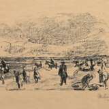 Liebermann, Max (1847-1935) "Strandleben" 1909, Lithographie, u.r. sign., im Passepartout montiert, PM 12,2x18,5cm, BM 25,3x33cm (m.R. 34x39,8cm), Lichtrand, verso Montagereste, min. fleckig - photo 2