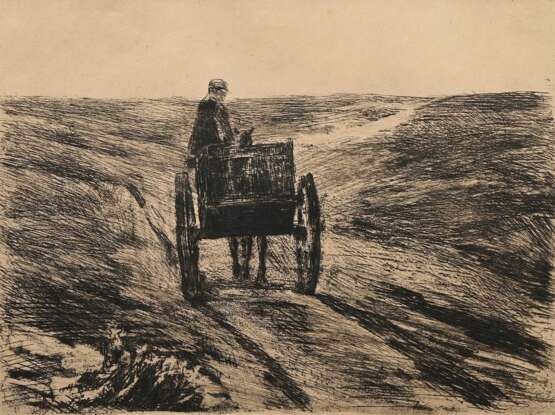 Liebermann, Max (1847-1935) "Karre in den Dünen" um 1900, Radierung, u.r. sign., Prägestempel "E.A. Seemann, Leipzig", PM 17,8x23,8cm, BM 27,2x37,4cm, leichter Lichtrand, verso Montagereste - photo 1