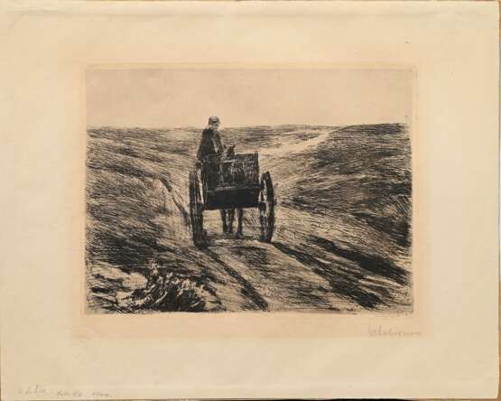 Liebermann, Max (1847-1935) "Karre in den Dünen" um 1900, Radierung, u.r. sign., Prägestempel "E.A. Seemann, Leipzig", PM 17,8x23,8cm, BM 27,2x37,4cm, leichter Lichtrand, verso Montagereste - photo 2