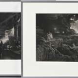 2 Martin, John (1789-1854) "Die Zerstörung von Sodom und Gomorrha" und "7te Plage", Mezzotinto, 1x u. bez., verso je Klebeetikett "Dobiaschofsky", je im Passepartout montiert, 1x auf Papier … - photo 1