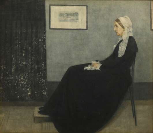 McNeill, James Abbott (1834-1903) "Whistler's Mother", Heliogravue, breiter vergoldeter Jugendstil Rahmen mit gerilltem Dekor, verso Klebeetikett "Kunsthandlung Ernst Arnold/ Dresden", 38x42,5cm (m.R.… - Foto 1